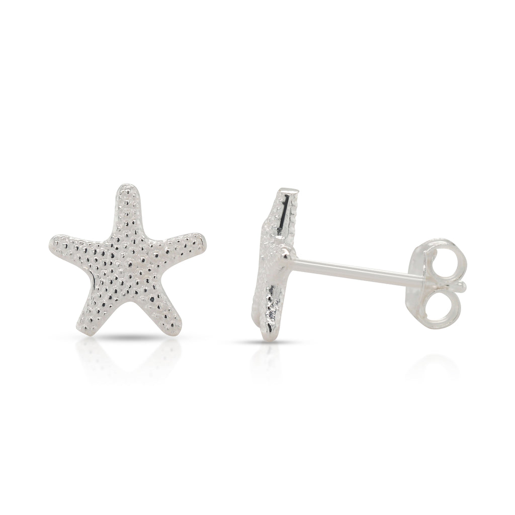 Sterling Silver Beaded Starfish Stud Earrings