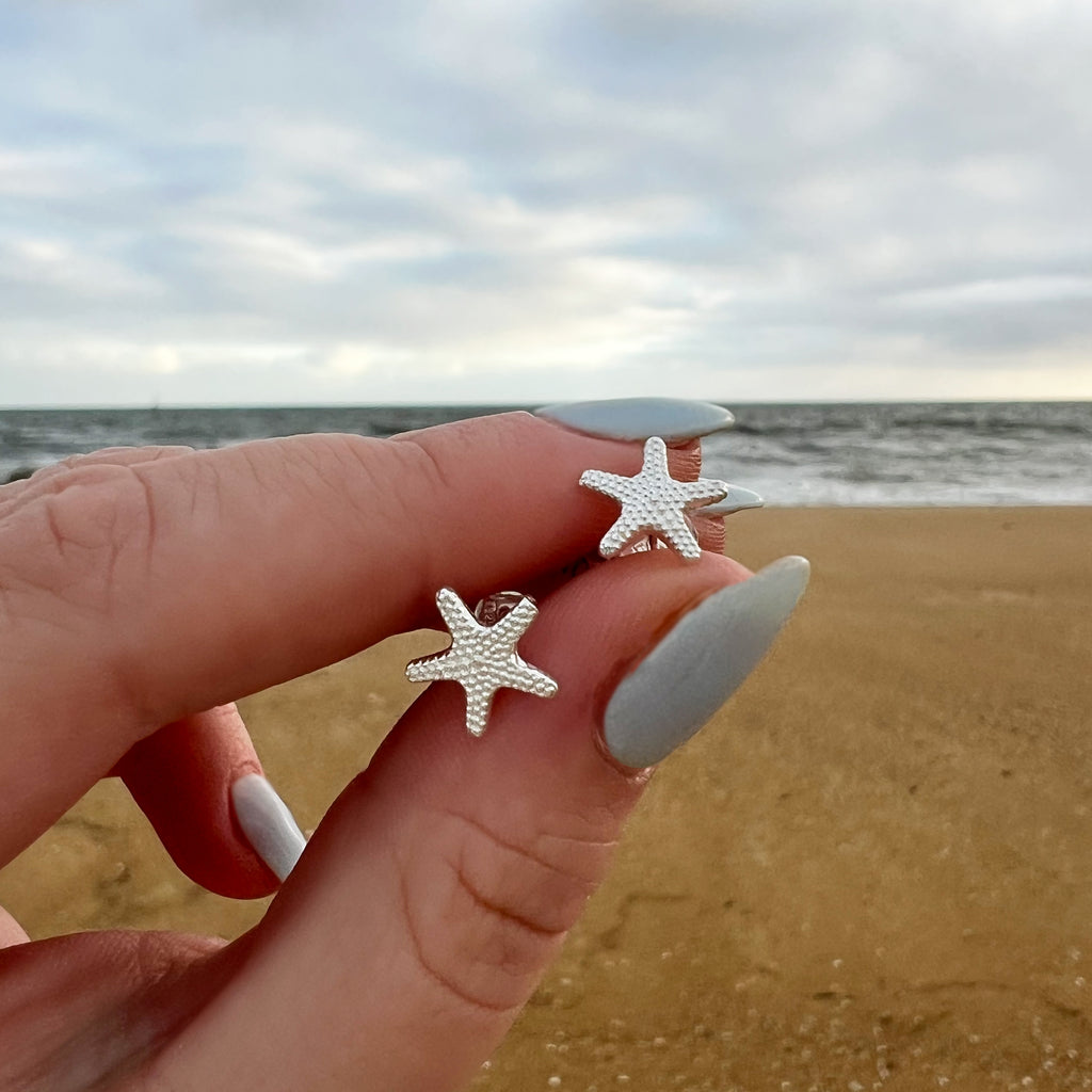 Sterling Silver Beaded Starfish Stud Earrings