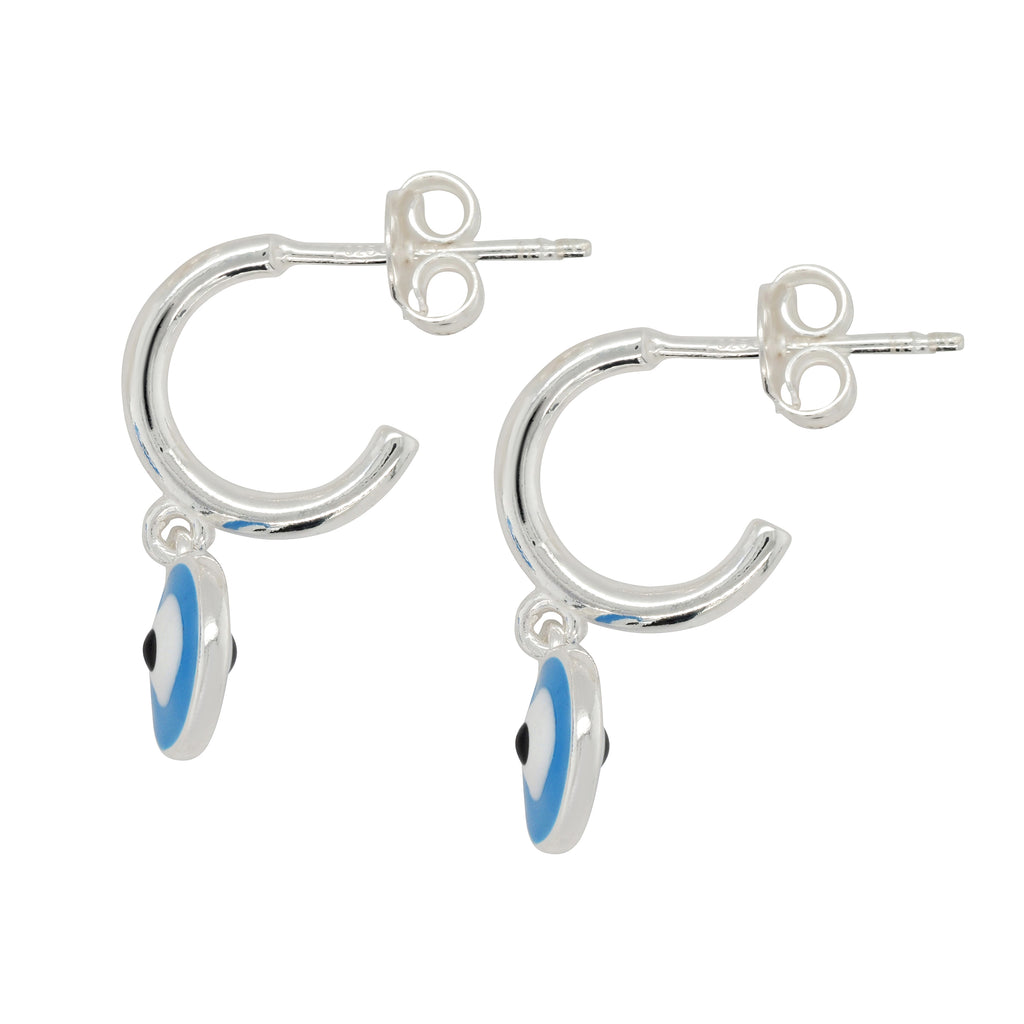 Sterling Silver Eye Charm 8mm 3/4 Hoop Stud Earrings