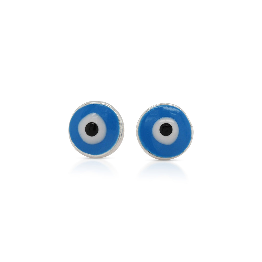 Sterling Silver 6mm Round Blue Enamel Eye Stud Earrings