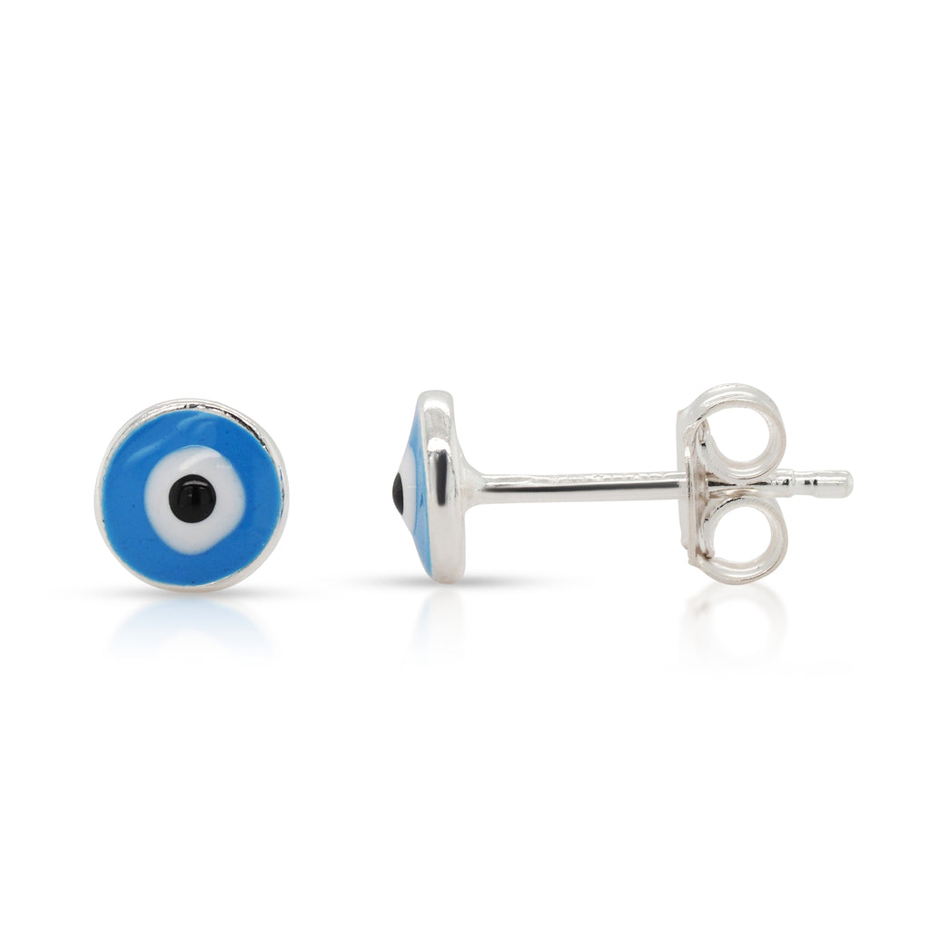 Sterling Silver 6mm Round Blue Enamel Eye Stud Earrings