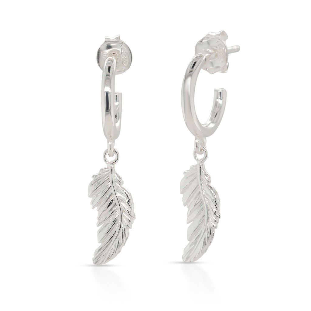 Sterling Silver Feather 3/4 Hoop Stud Earring