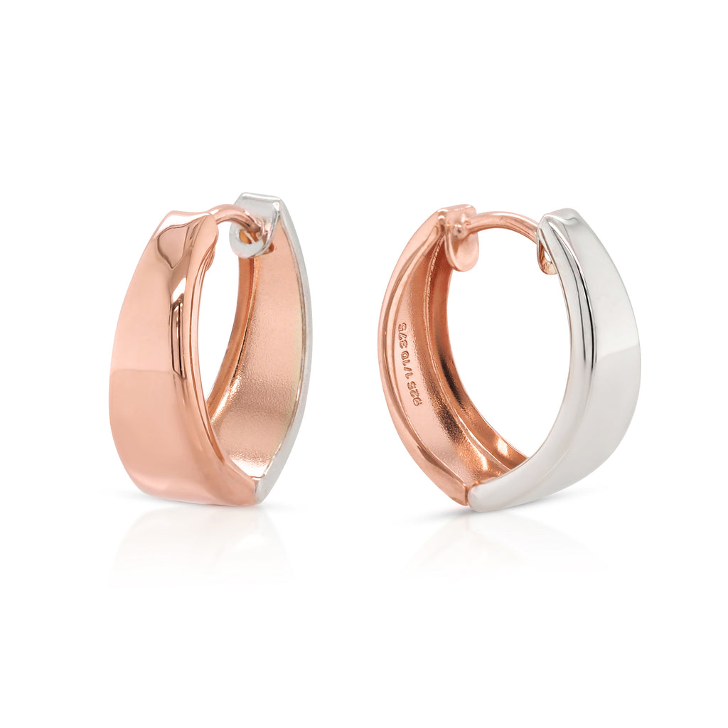 9ct 2-Tone Rose & White Gold Bonded Reversible 12mm Huggie H