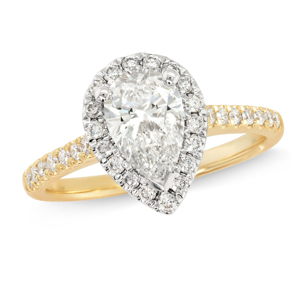 9ct Yellow Gold Lab Grown Pear Shaped Diamond Halo Ring TDW