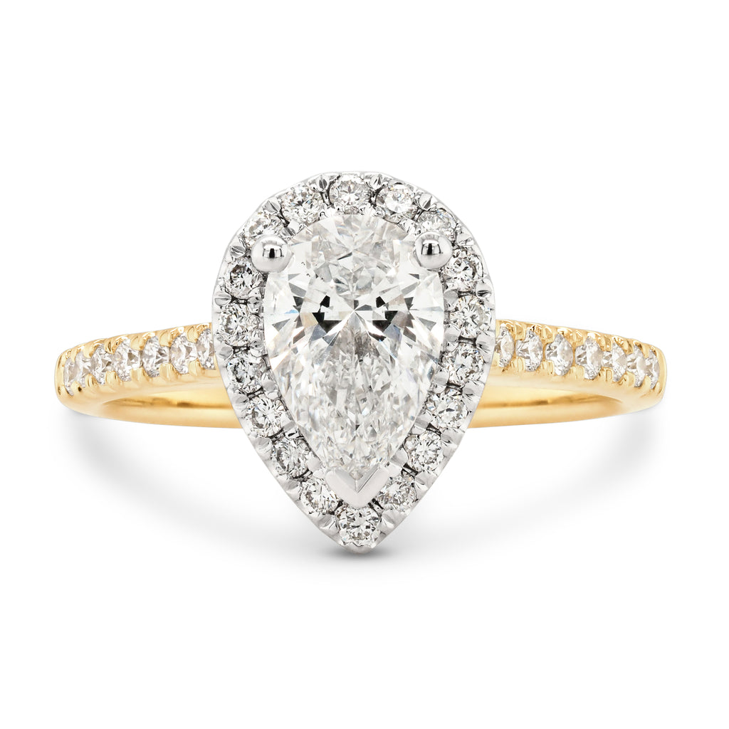 9ct Yellow Gold Lab Grown Pear Shaped Diamond Halo Ring TDW