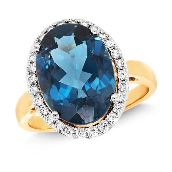 9ct Yellow Gold Oval London Blue Topaz & Lab Grown Diamond R