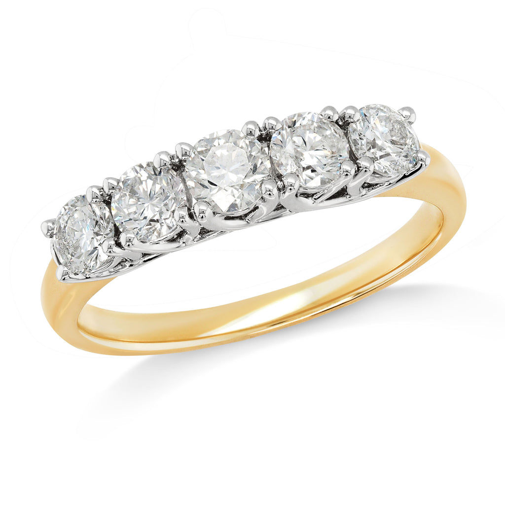 9ct Yellow Gold Brilliant Cut Diamond Row Ring TDW 1.01CT