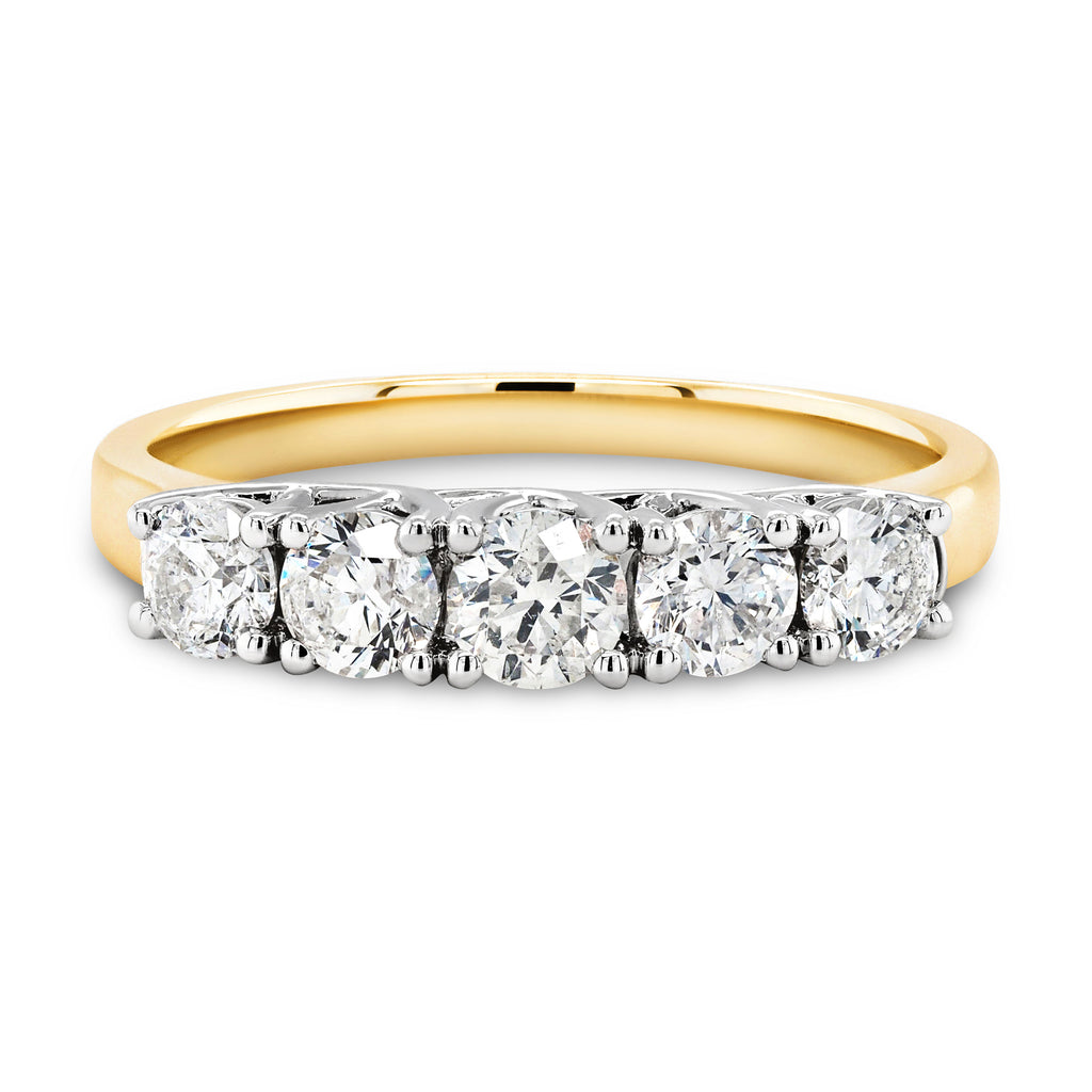 9ct Yellow Gold Brilliant Cut Diamond Row Ring TDW 1.01CT