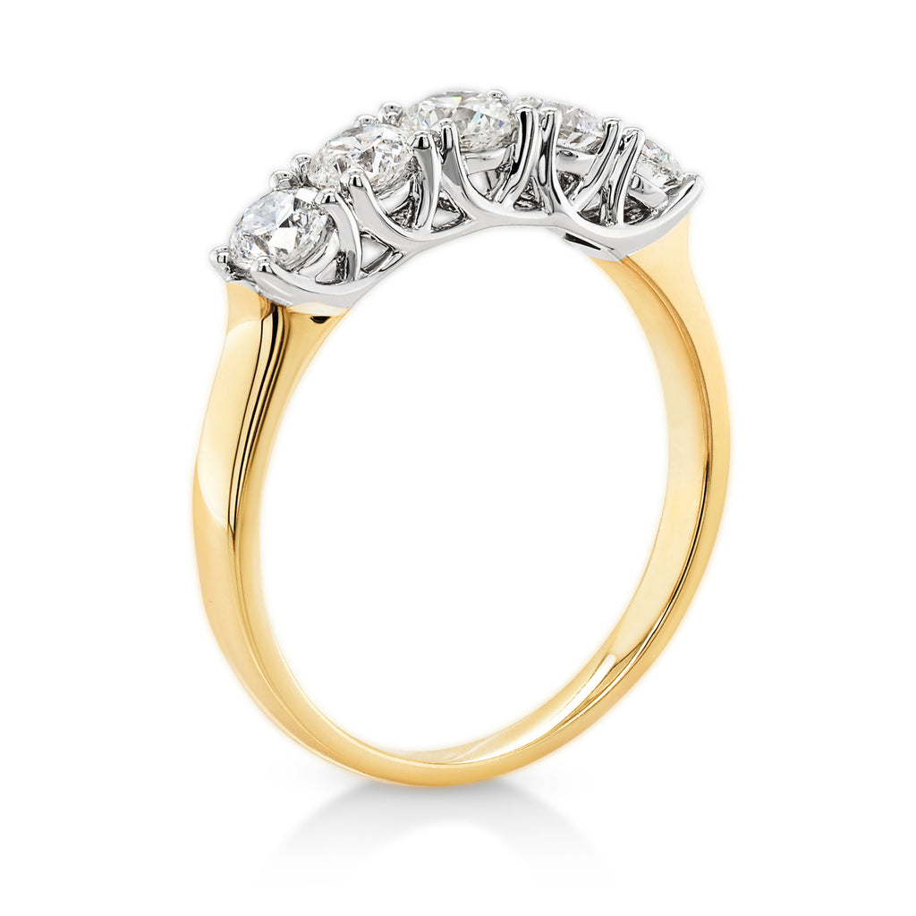 9ct Yellow Gold Brilliant Cut Diamond Row Ring TDW 1.01CT