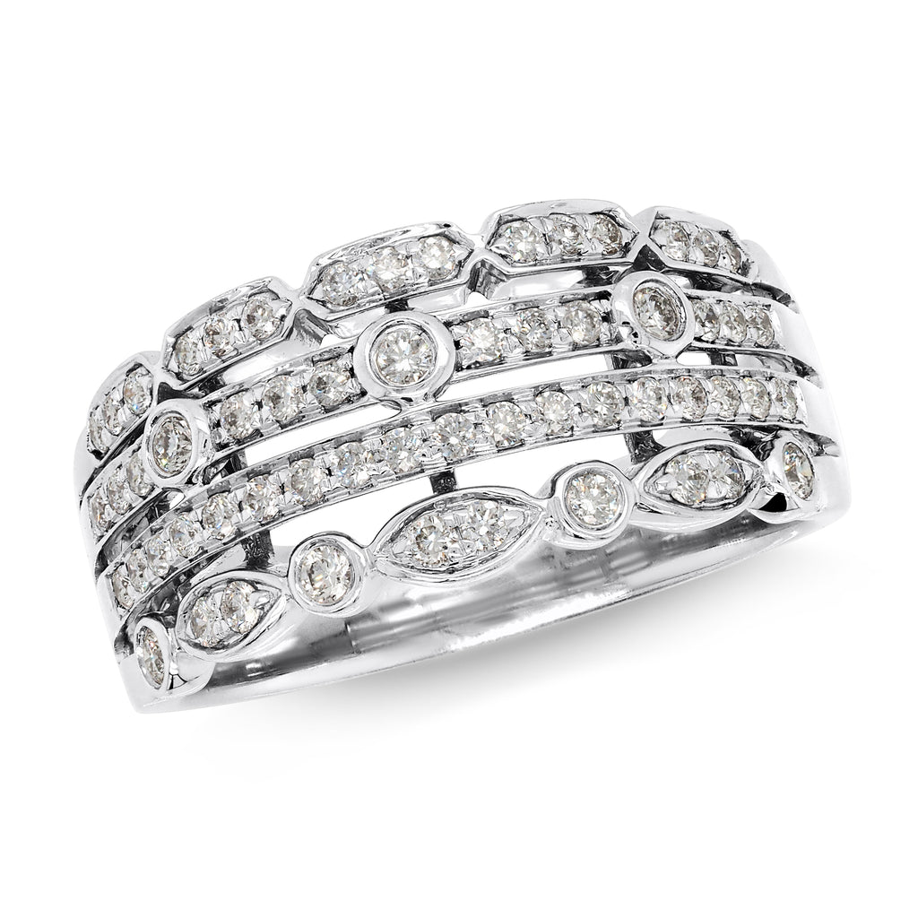 9ct White Gold Marquise & Brilliant Cut Diamond 4 Row Ring T