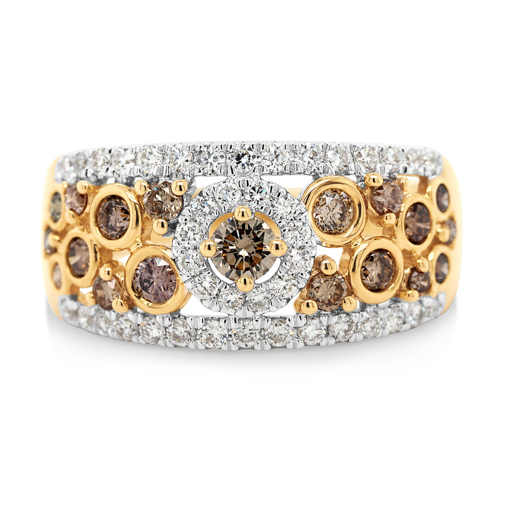 9ct Yellow Gold Cognac & White Diamond Band TDW 1.02CT