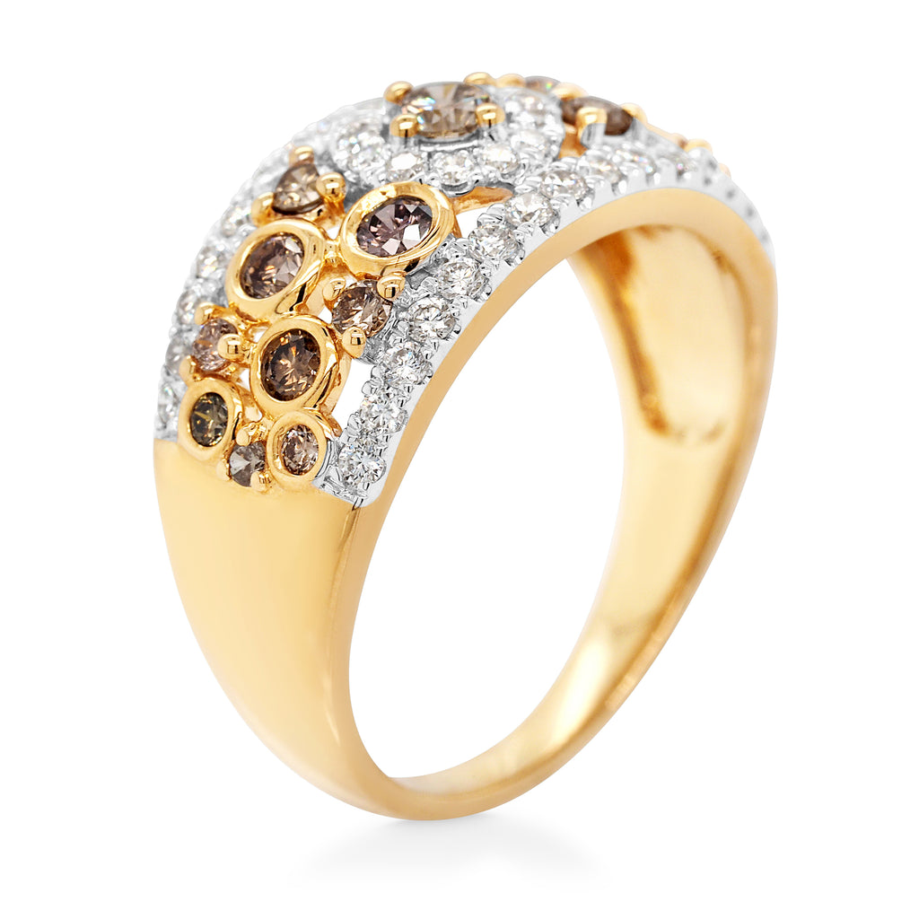 9ct Yellow Gold Cognac & White Diamond Band TDW 1.02CT