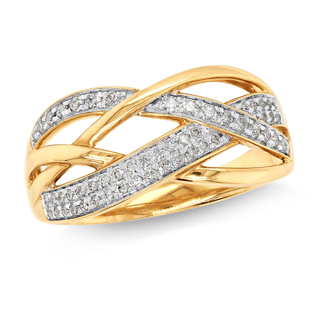 9ct Yellow Gold Diamond Open Crossover Ring TDW 0.25CT