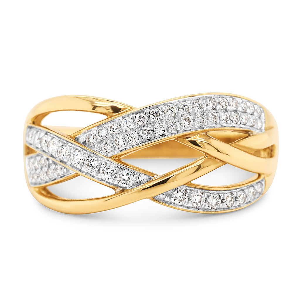 9ct Yellow Gold Diamond Open Crossover Ring TDW 0.25CT