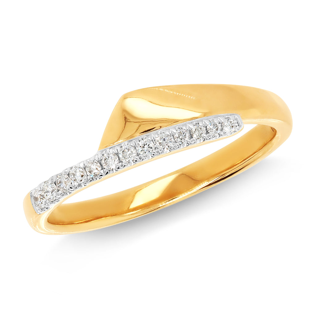 9ct Yellow Gold Diamond Offset Wedge Ring TDW 0.10CT