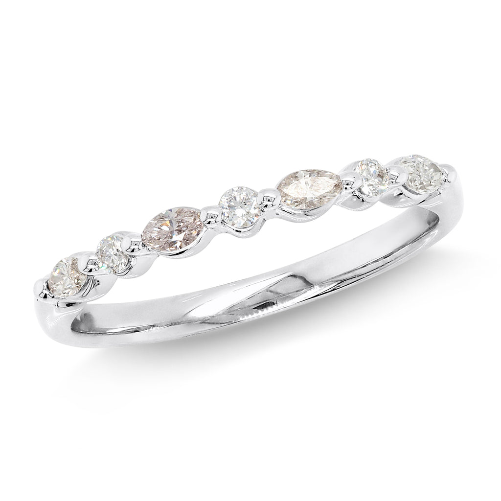 18ct White Gold Alternating Marquise & Brilliant Cut Diamond