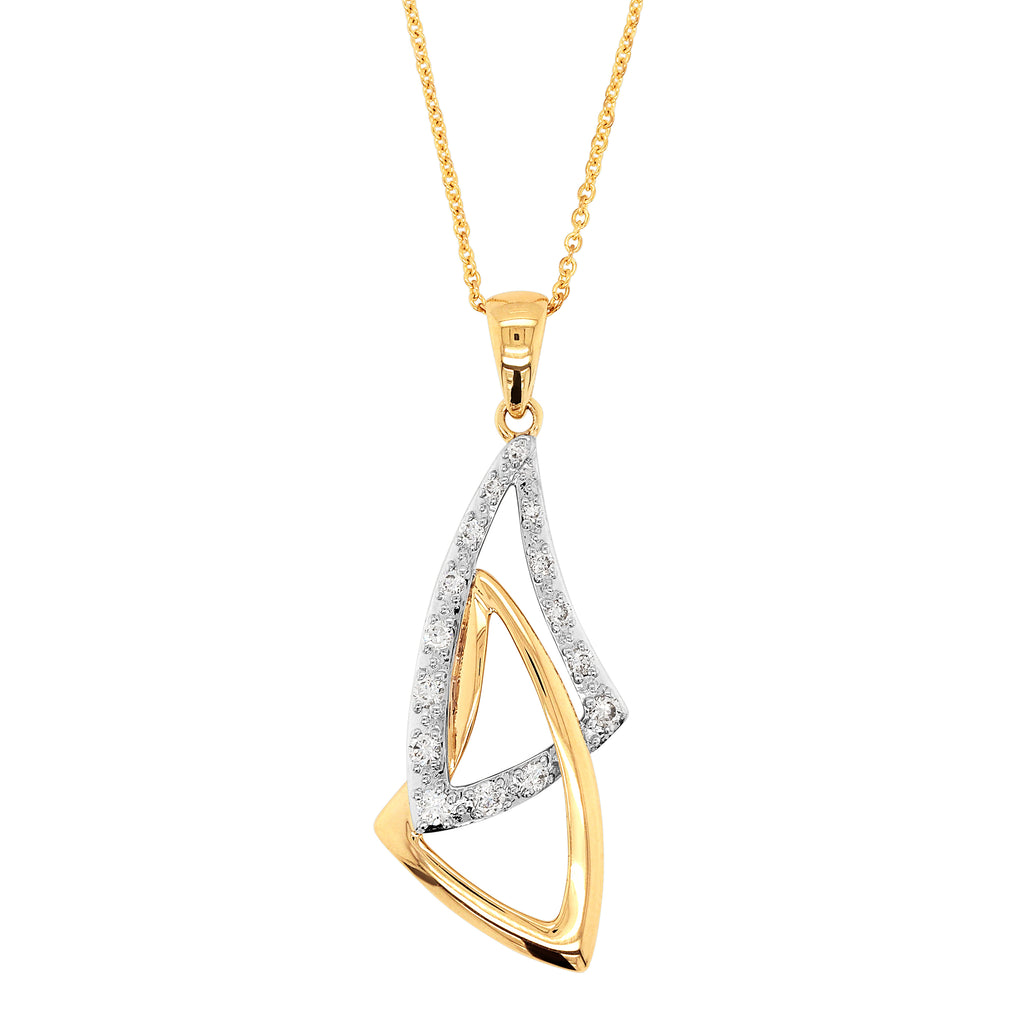 9ct Yellow Gold Diamond Interlocking Sails Pendant On 45cm C