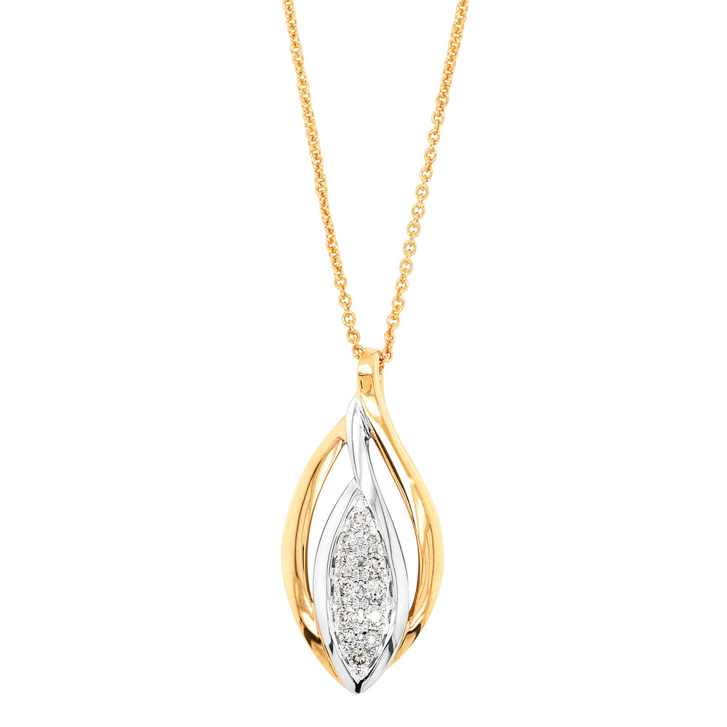 9ct Yellow Gold Diamond Open Marquise Pendant On 45cm Chain