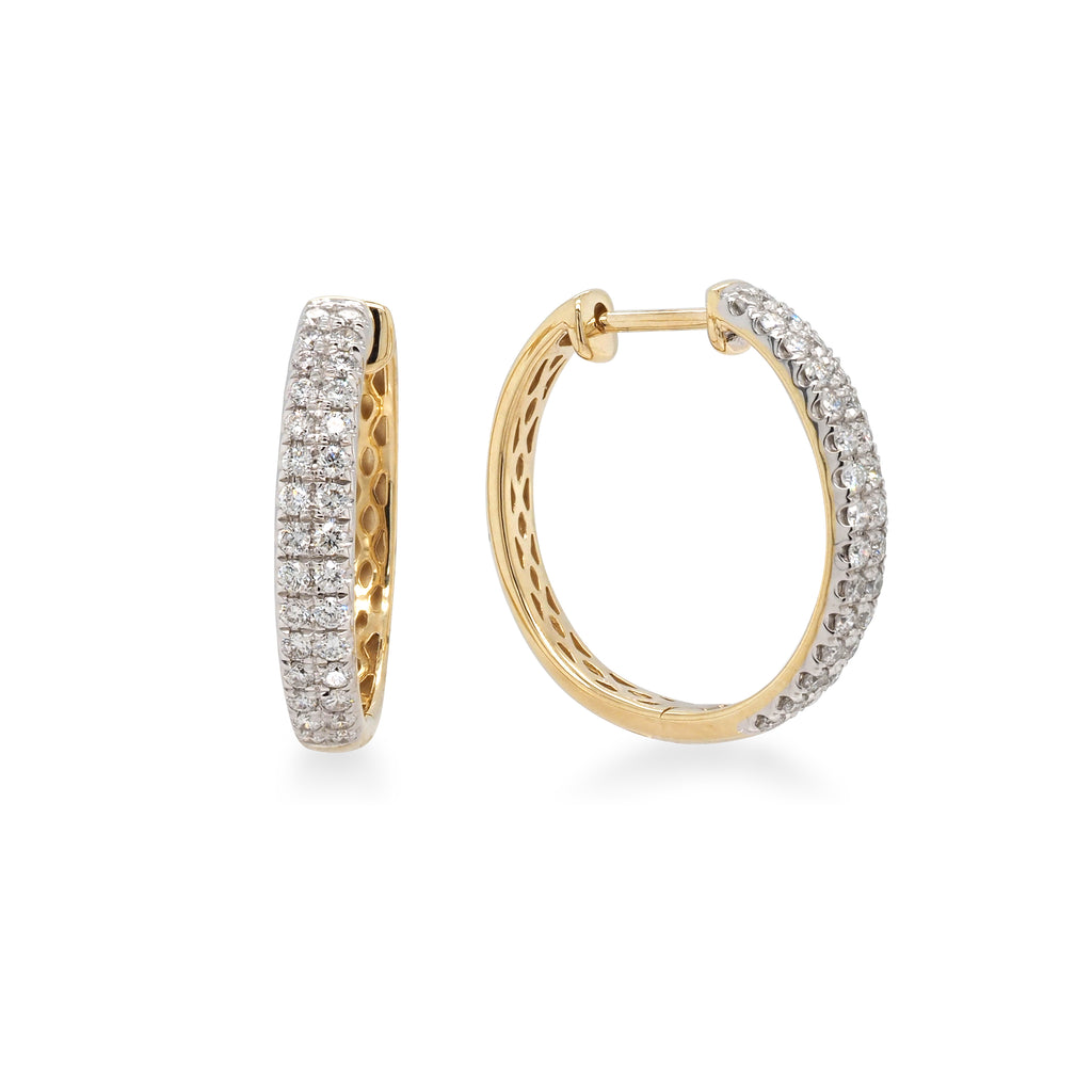 9ct Yellow Gold Diamond 15mm Hoop Earrings TDW 0.50CT