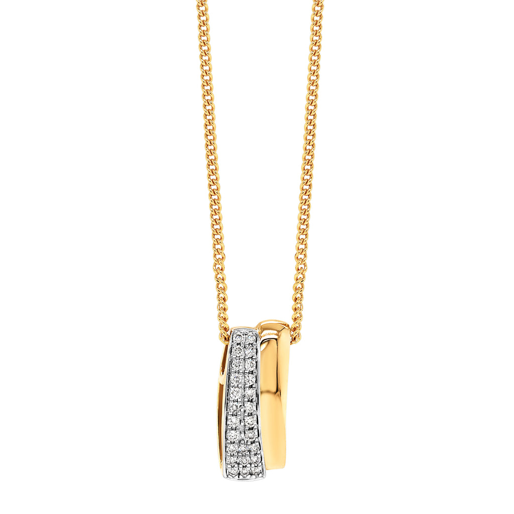 9ct Yellow Gold Diamond Set Curved Bar Pendant TDW 0.16CT