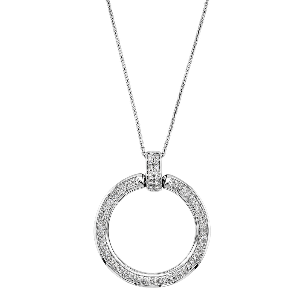 18ct White Gold Open Circle Grain Set Diamond Pendant TDW 0.