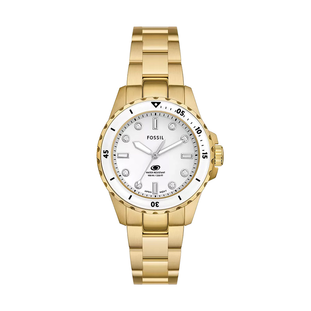 Fossil Blue Dive Gold Tone Stainless Steel White Dial Watch