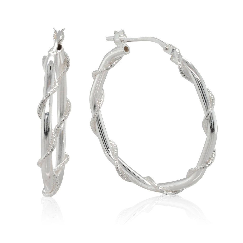 Sterling Silver Twist Rope 25mm Hoop Earrings