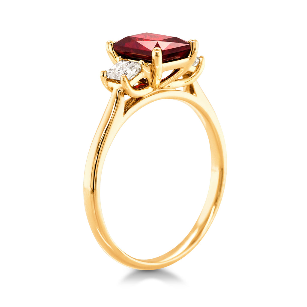 9ct Yellow Gold Emerald Cut Created Ruby & Diamond Ring TDW