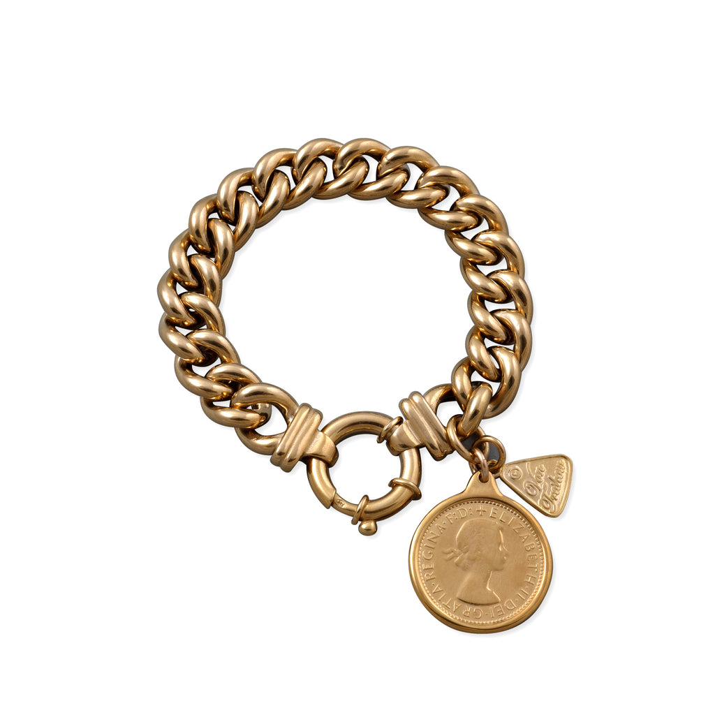 Von Treskow Gold Tone Small Mama Shilling Coin Bracelet YGM0