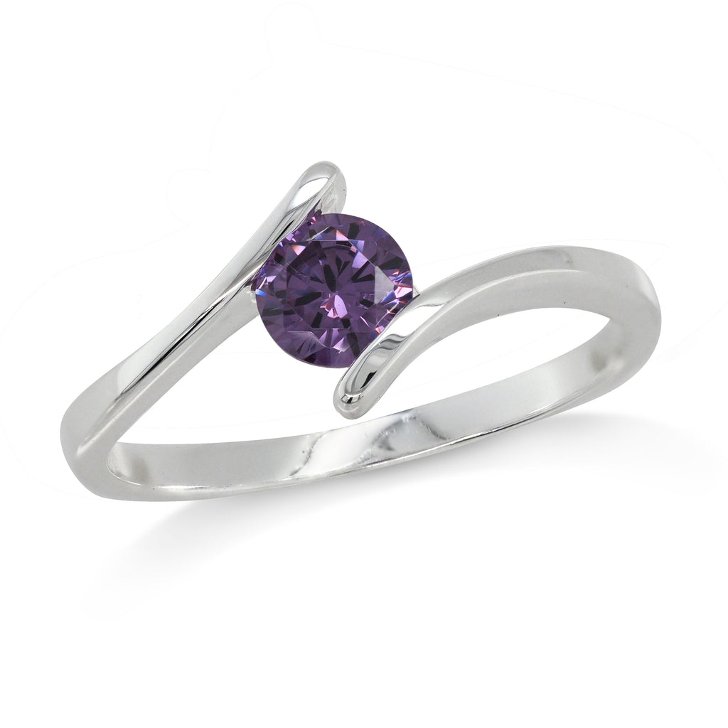 Sterling Silver Purple Cubic Zirconia Offset Ring