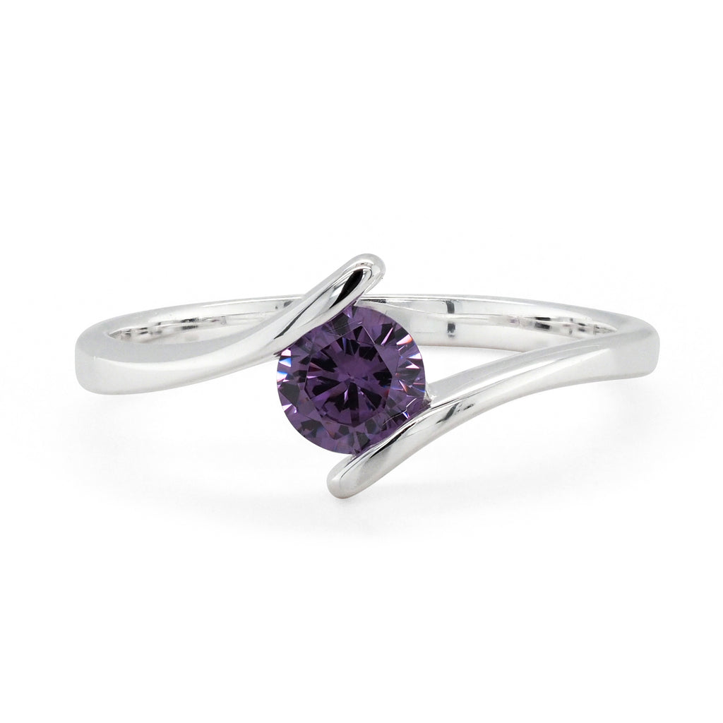 Sterling Silver Purple Cubic Zirconia Offset Ring