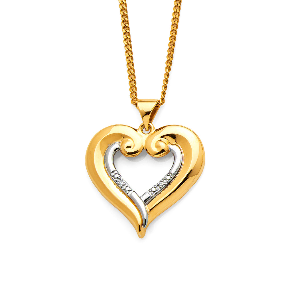 9ct 2-Tone Gold Illusion Set Diamond Open Heart Pendant