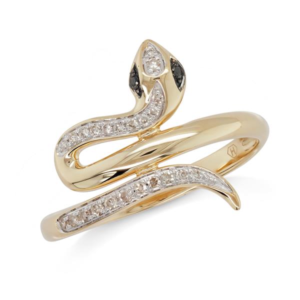 9ct Yellow Gold Black Diamond Eye Snake Ring TDW 0.25CT