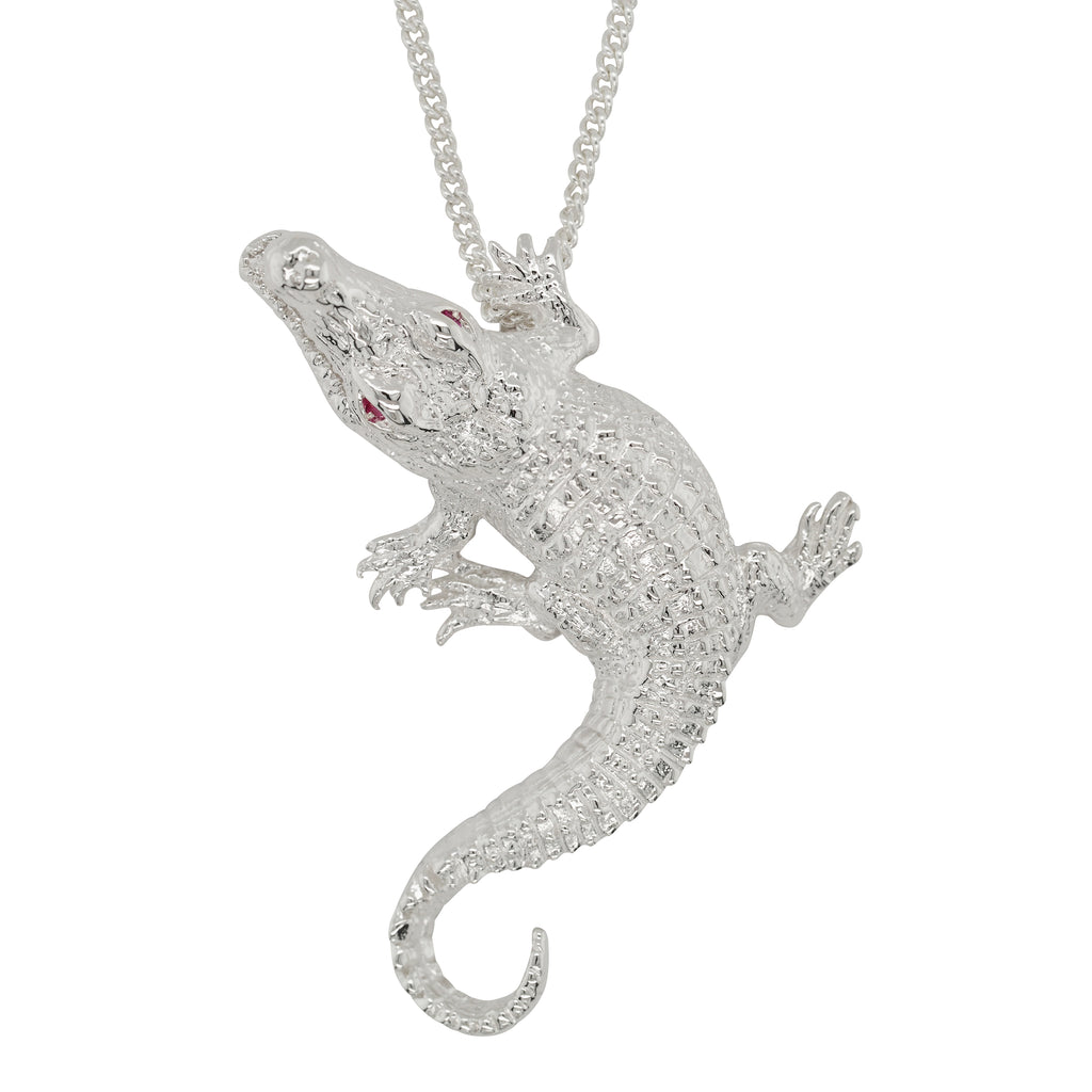 Sterling Silver Created Ruby Crocodile Pendant