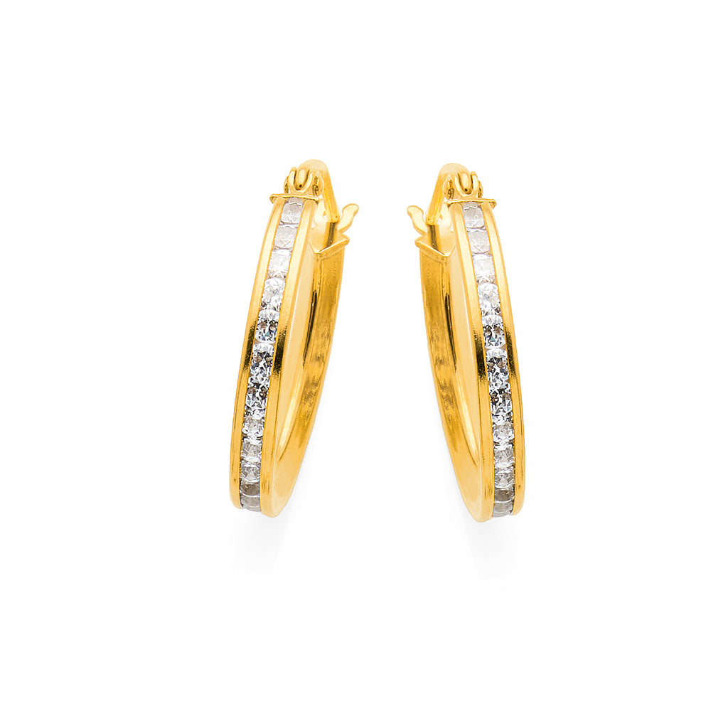 9ct Gold Bonded Cubic Zirconia Channel Set 15mm Hoop Earring