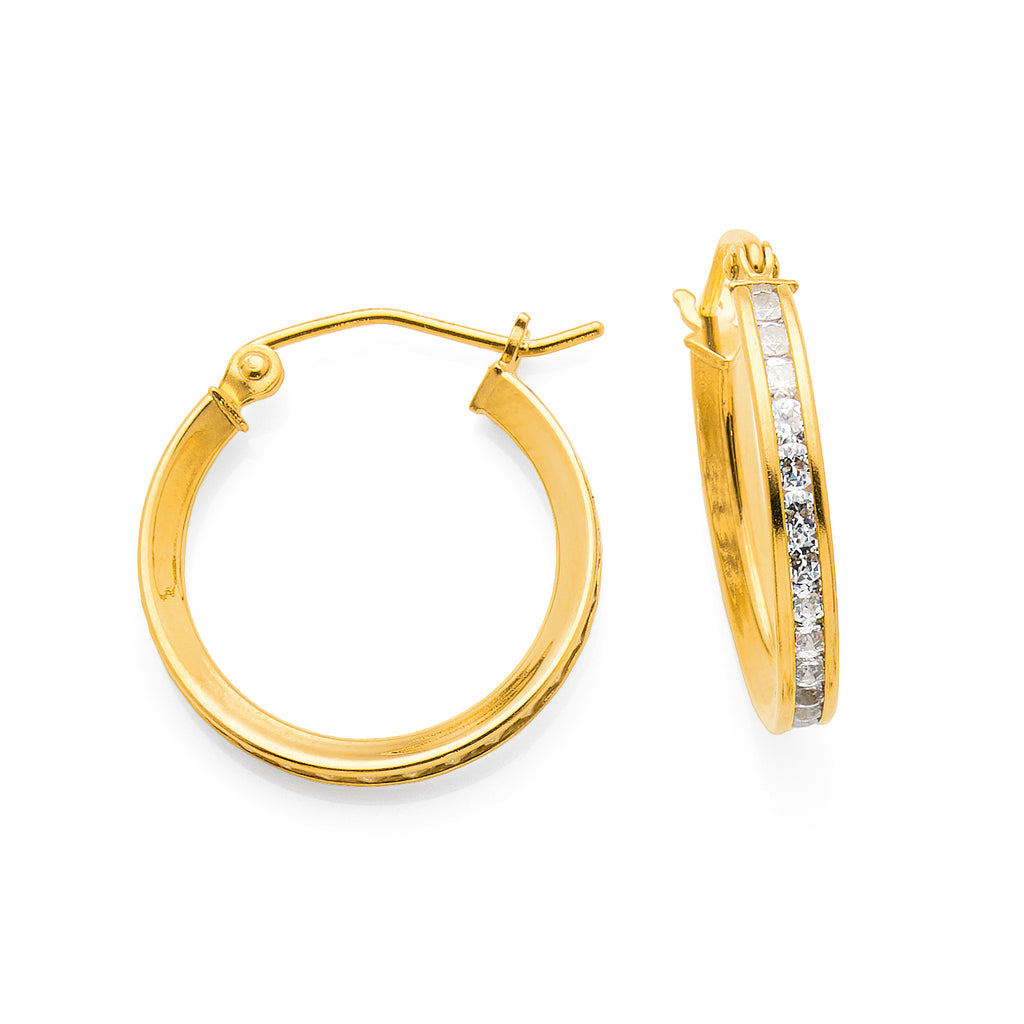 9ct Gold Bonded Cubic Zirconia Channel Set 15mm Hoop Earring