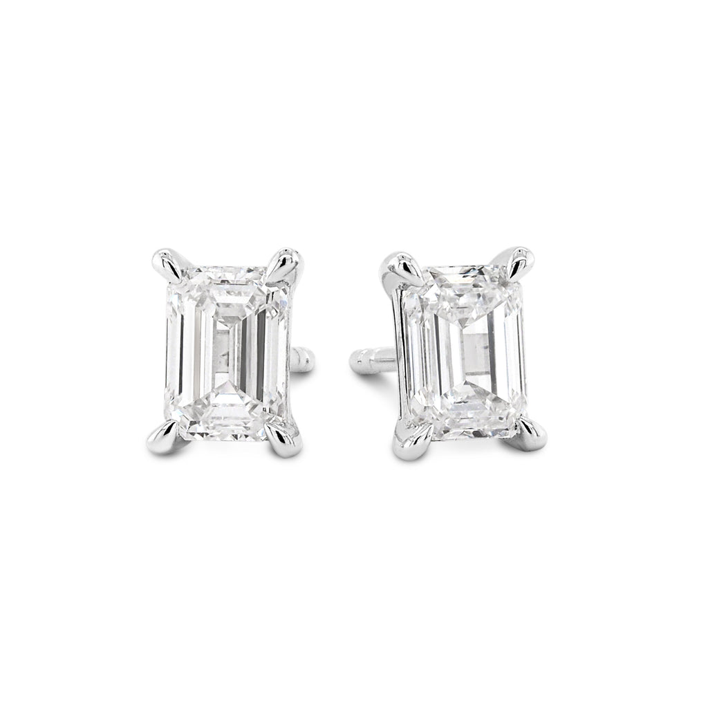 9ct White Gold Lab Grown Diamond Emerald Cut Solitaire Studs