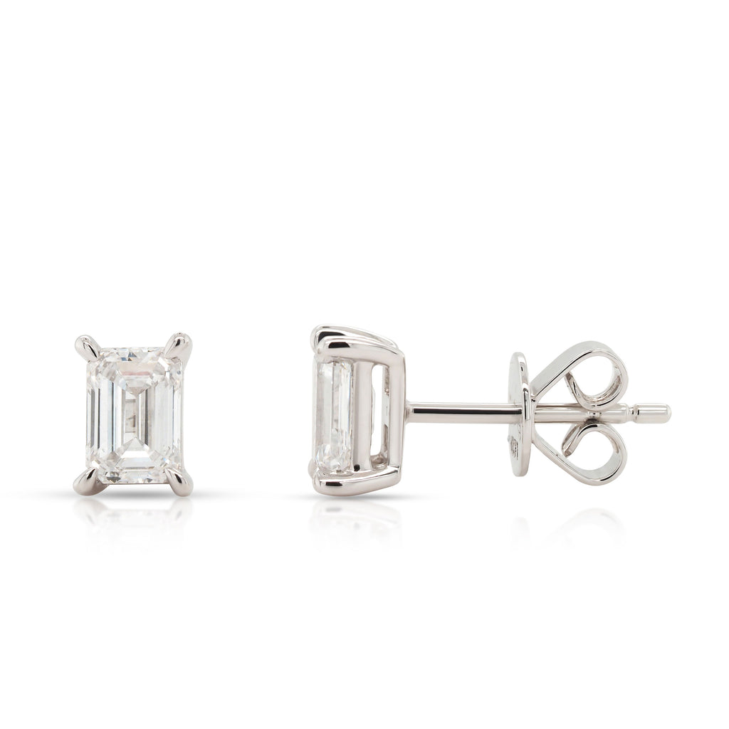 9ct White Gold Lab Grown Diamond Emerald Cut Solitaire Studs