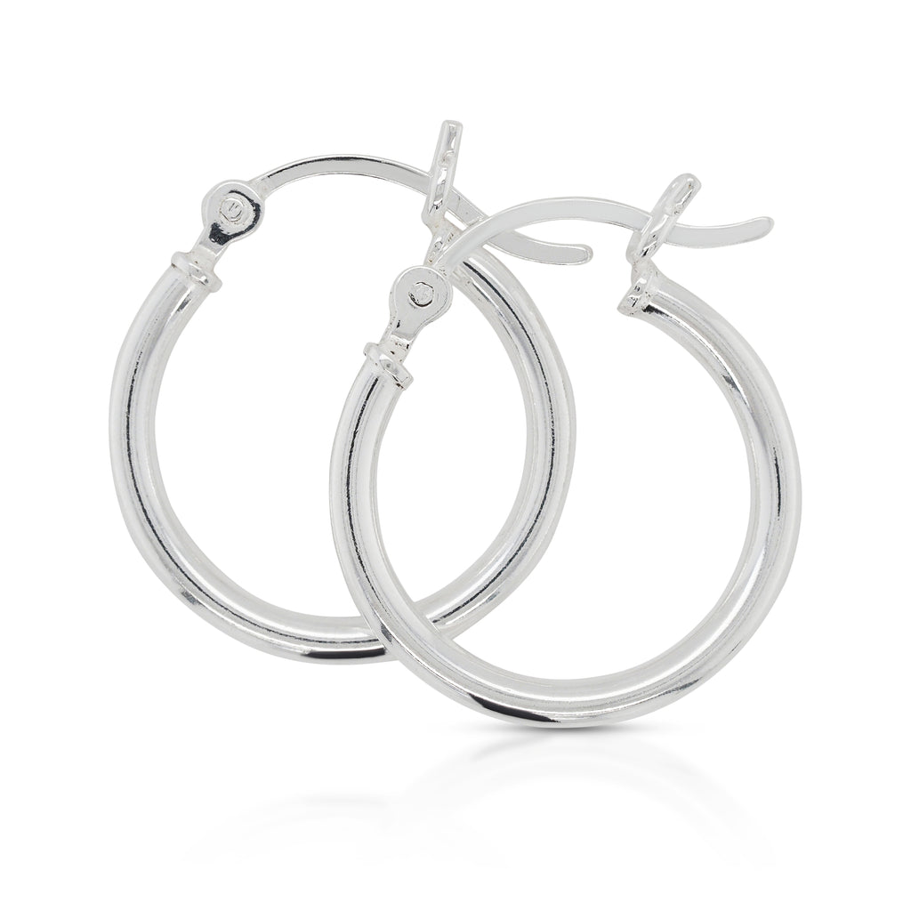 Sterling Silver 15mm Round Tube Hoop Earrings