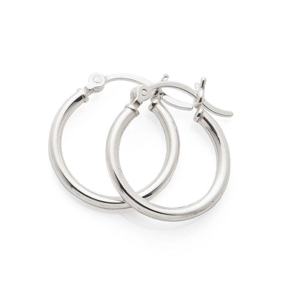 Sterling Silver 15mm Round Tube Hoop Earrings