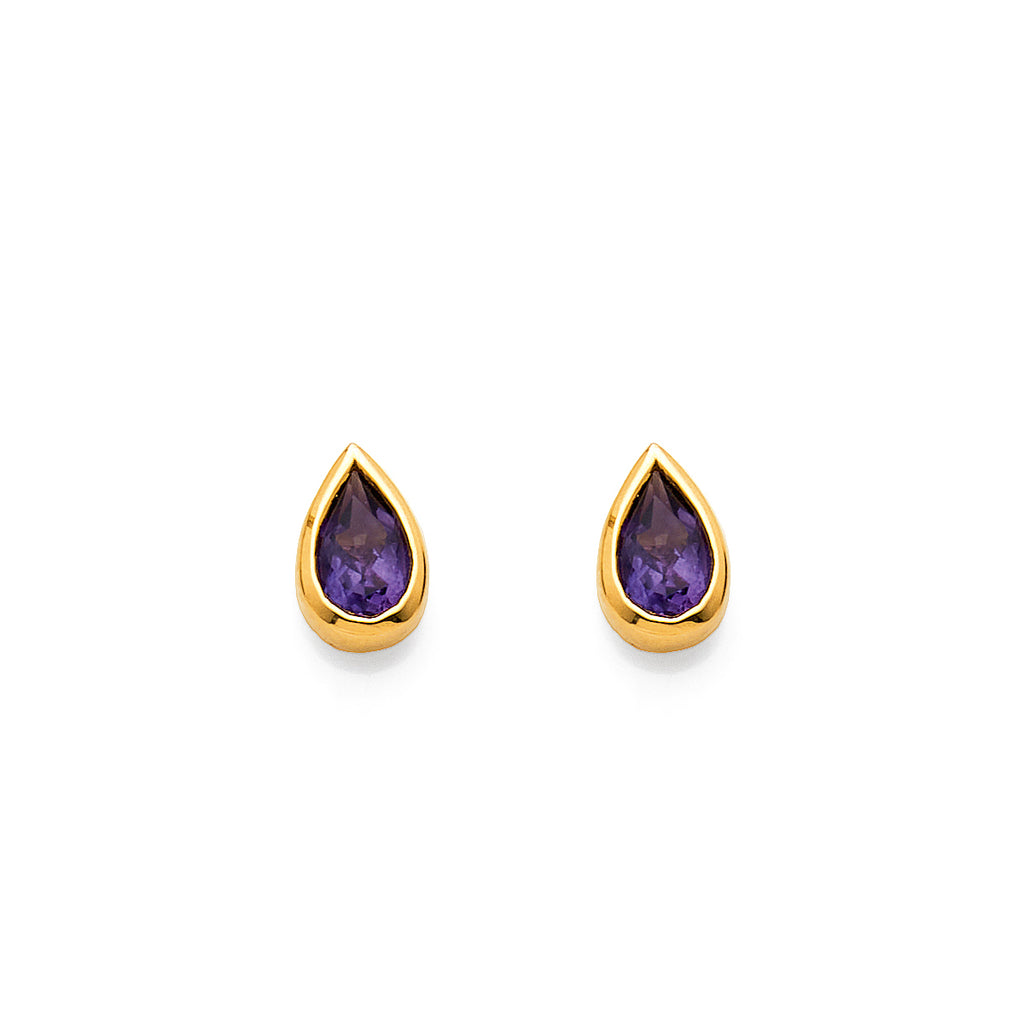 9ct Yellow Gold Pear Shaped Amethyst Stud Earrings