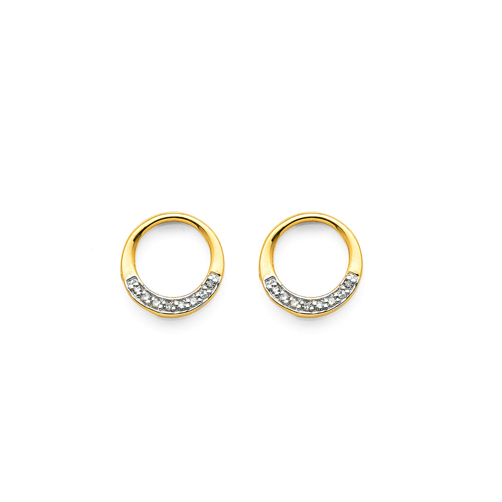 9ct Yellow Gold Grain Set Diamond Open Circle Stud Earrings