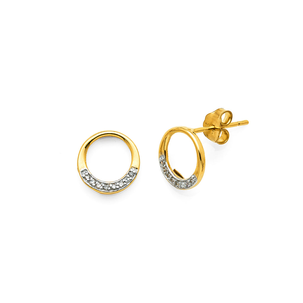 9ct Yellow Gold Grain Set Diamond Open Circle Stud Earrings