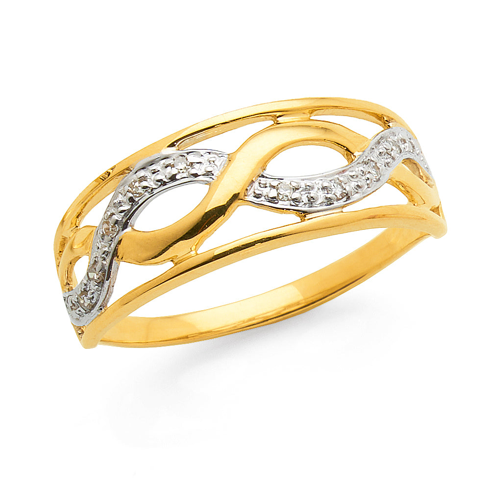 9ct Gold Plait Dress Ring With 11x Diamonds TDW 5pts