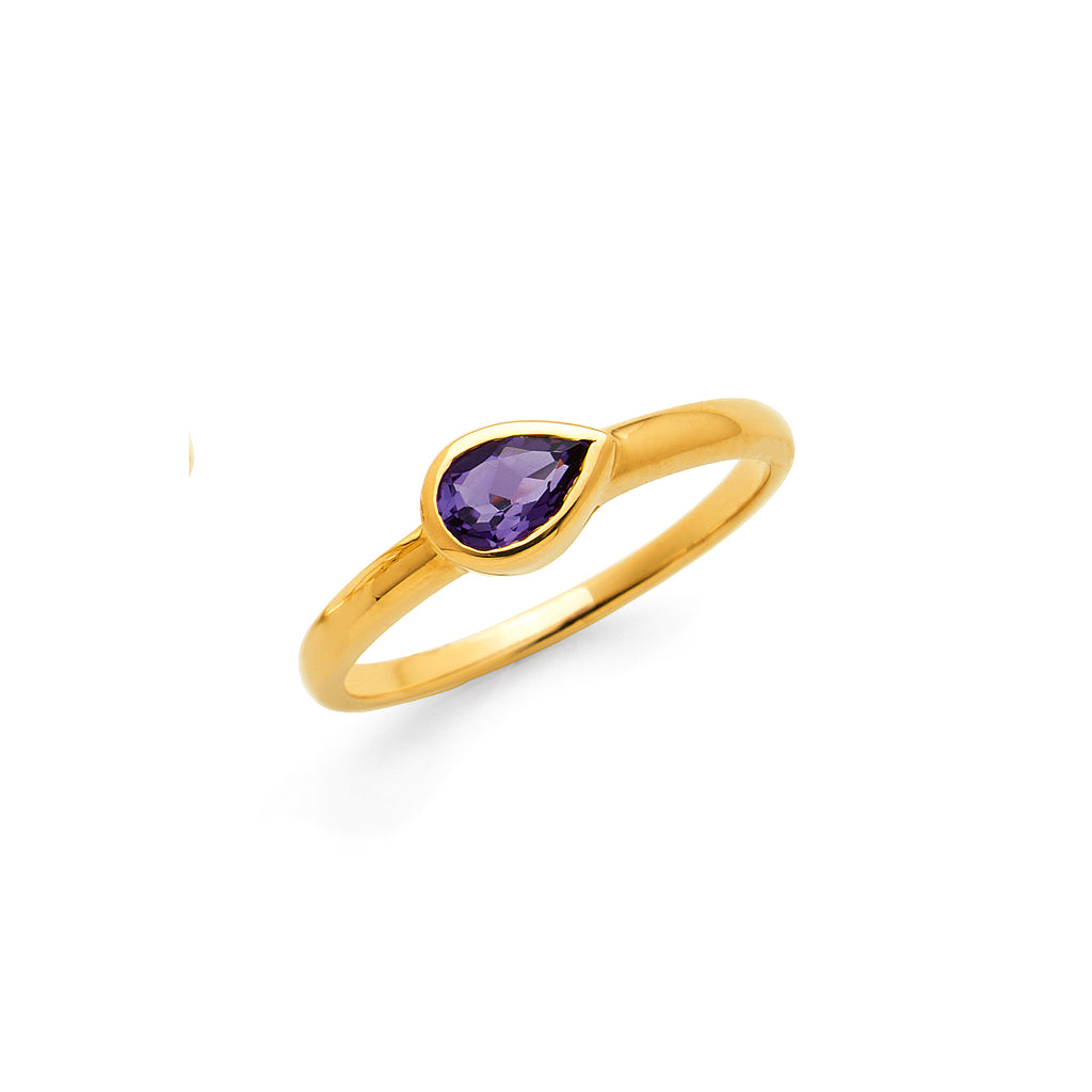 9ct Yellow Gold Pear Shaped Amethyst Ring