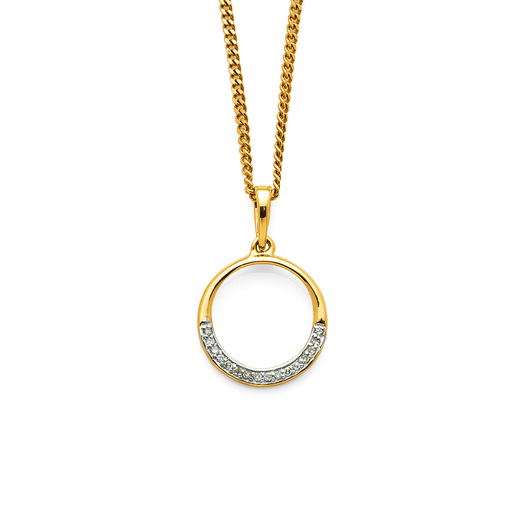 9ct Yellow Gold Grain Set Diamond Open Circle Pendant