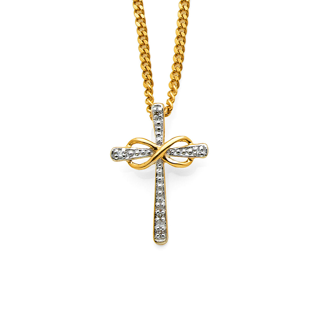 9ct 2-Tone Gold Diamond Cross & Infinity Pendant