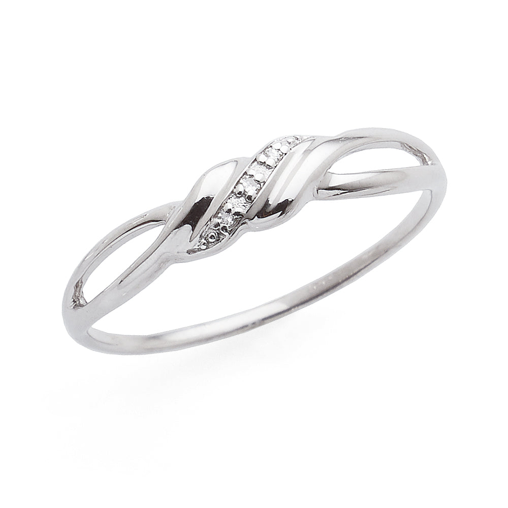 9ct White Gold Diamond Crossover Split Shoulder Ring