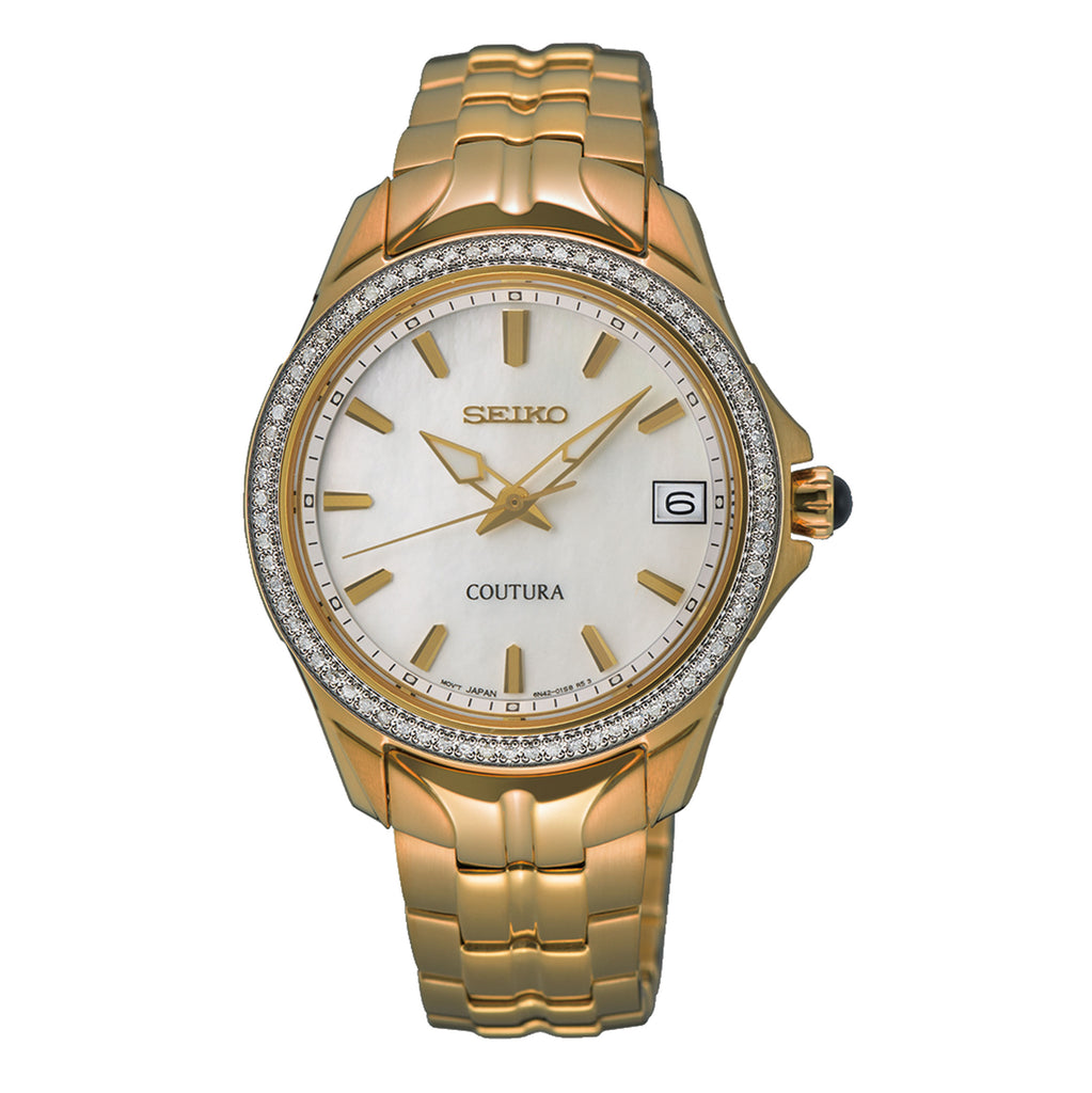 Seiko Coutura Gold-Tone Mother of Pearl Dial & Diamond Watch