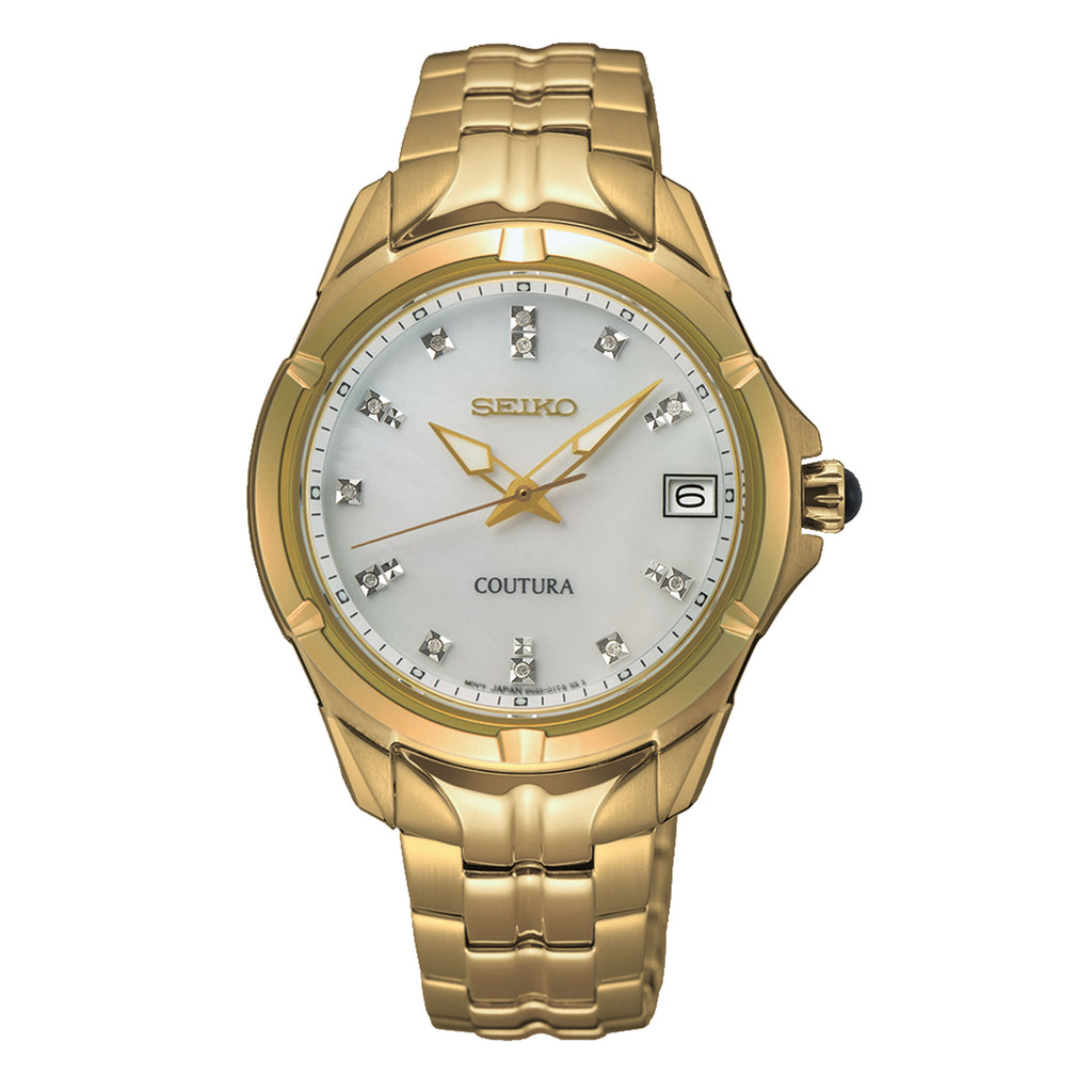 Seiko Coutura Mother of Pearl & Diamond Dial Gold-Tone Watch